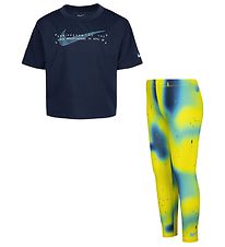 Nike Leggingssæt - T-shirt/Leggings - Dri-Fit - Opti Yellow/Navy