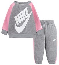 Nike Sweatsæt - Sweatshirt/Sweatpants - Dark Grey Heather/Pink