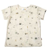 Joha T-shirt - Uld/Silke - Hvid m. Print