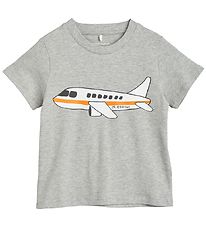 Mini Rodini T-shirt - Airplane - Grå Melange