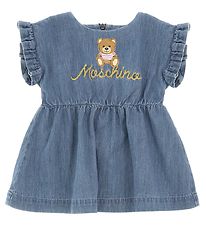 Moschino Kjole - Denim - Bl m. Logo/Guld