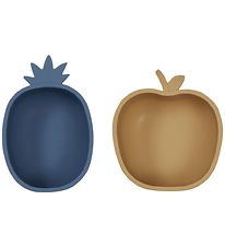 OYOY Snackskåle - 2-pak - Silikone - Pineapple & Apple - Blue/Li