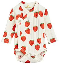 Mini Rodini Slå-om Body l/æ - Rib - Strawberries - Offwhite