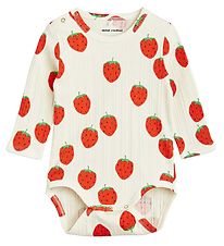 Mini Rodini Body l/æ - Rib - Strawberries - Offwhite