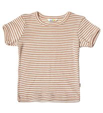 Joha T-shirt - Uld/Silke - Rib - Brun/Hvid
