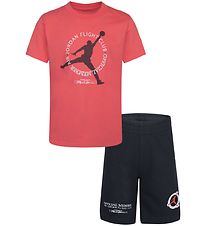 Jordan Shortssæt - Sweatshorts/T-shirt - Sort/Coral