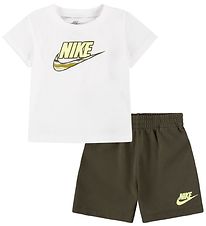 Nike Shortssæt - T-shirt/Shorts - Hvid/Cargo Khaki
