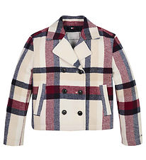 Tommy Hilfiger Jakke - Check Peacoat - Cremeternet med Navy/Rød Tommy Hilfiger Jakke - Check Peacoat - Cremeternet med Navy/Rød
