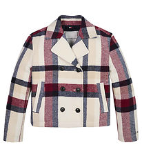 Tommy Hilfiger Jakke - Check Peacoat - Cremeternet med Navy/Rd