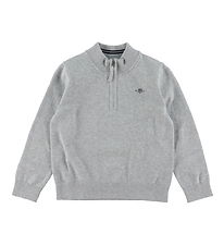 GANT Bluse - Shield - Strik - Half Zip - Grey Melange