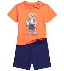 Polo Ralph Lauren T-shirt/Sweatshorts - Orange/Navy m. Bamse