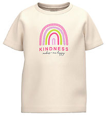 Name It T-shirt - NmfKleo - Buttercream m. Regnbue