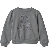 Wheat Sweatshirt- Rabbitfriends Embroidery - Autumn Sky
