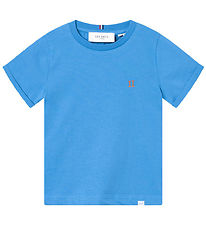 Les Deux T-shirt - Nørregaard - Washed Denim Blue/Orange