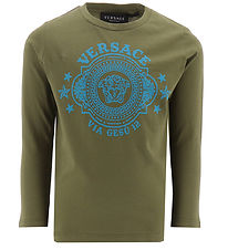 Versace Bluse - Srmygrn/Lysebl m. logo