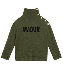 Zadig & Voltaire Bluse - Uld - Grønmeleret m. Tekst/Knapper