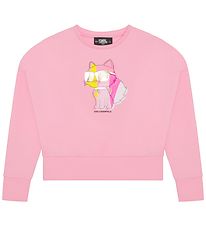 Karl Lagerfeld Sweatshirt - Cropped - Pink Washed m. Kat