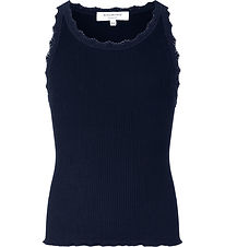 Rosemunde Top - Silke/Bomuld - Rib - Navy m. Blonder