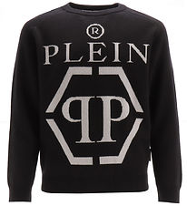 Philipp Plein Bluse - Bomuld/Uld - Sort m. Logo