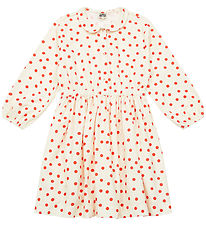 Bonton Kjole - Fløjl - Frida - Creme m. Røde Prikker