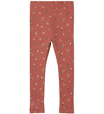 Name It Leggings - Rib - NmfOsha - Light Mahogany m. Blomster
