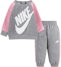 Nike Sweatsæt - Gråmeleret/Rosa m. Hvid