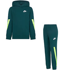 Nike Sweatsæt - Geode Teal m. Neongul