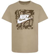 Nike T-shirt  - Khaki m Brun/Hvid