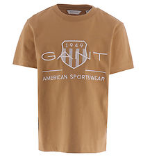 GANT T-shirt - Relaxed Contrast Shield - Burnt Sugar m. Hvid