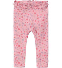 Name It Leggings - Rib - NbfOlea - Candy Pink m. Blomster
