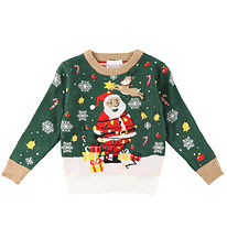 Jule-Sweaters Bluse m. Lys - Santa Christmas Star - Mrkegrn