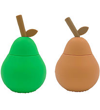 OYOY Kopper m. Sugerør - 2-pak - Pære - Silikone - Apricot/Brigh