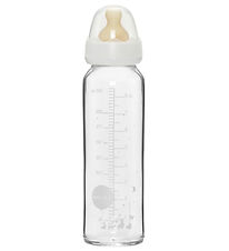 Hevea Sutteflaske - 240 ml - Glas/Naturgummi - Hvid