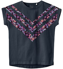 Name It T-shirt - Noos - NkfTinda - Dark Sapphire m. Blomster