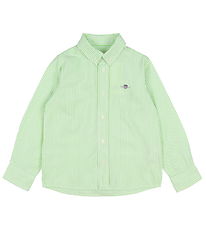 GANT Skjorte - Oxford - Slime Green/Hvidstribet