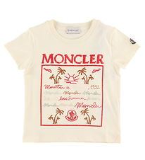 Moncler T-shirt - Cream/Rd m. Broderi