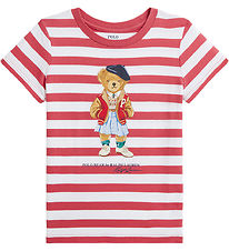 Polo Ralph Lauren T-shirt - Rd/Hvidstribet m. Bamse
