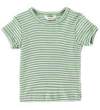 Joha T-shirt - Uld/Silke - Rib - Grn/Hvid
