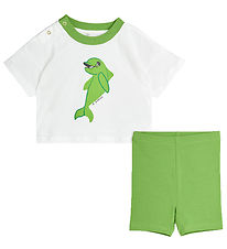 Mini Rodini Gaveske - Shorts/T-shirt - Dolphin - Hvid/Grn