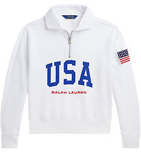 Polo Ralph Lauren Sweatshirt m. Lynls - Cropped - Hvid m. USA