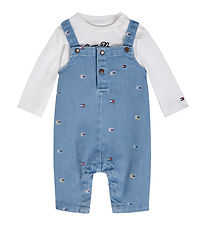 Tommy Hilfiger Sæt - Smækbukser/Bluse - Denim Medium/Hvid