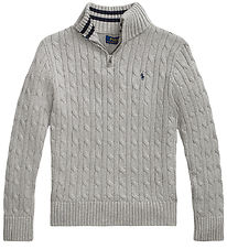 Polo Ralph Lauren Bluse m. Lynlås - Strik - Gråmeleret