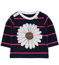 Danef Bluse - Navy/Pinkstribet m. Daisy