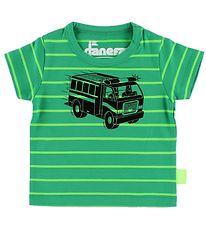 Danef T-shirt - Grnstribet m. Brandbil