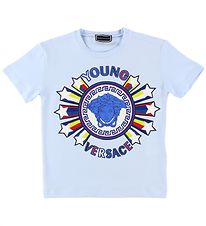 Young Versace T-shirt - Lysebl m. Logo/Stjerner