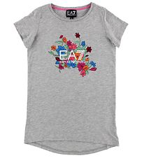 EA7 T-shirt - Grmeleret m. Blomster