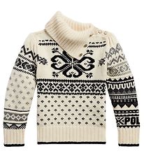 Polo Ralph Lauren Sweater m. Rullekrave - Strik - Sort/Hvid