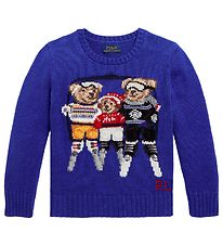 Polo Ralph Lauren Bluse - Strik - Classics IV - Blå m. Bamser Polo Ralph Lauren Bluse - Strik - Classics IV - Blå m. Bamser