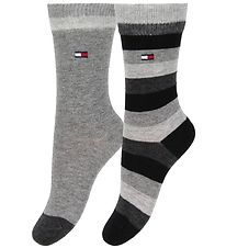 Tommy Hilfiger Strømper - 2-pak - Stripe - Sortstribet/Gråmelere