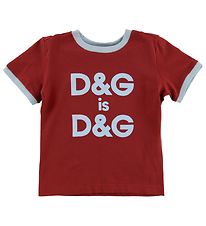 Dolce & Gabbana T-shirt - Rd/Lysebl m. Logo